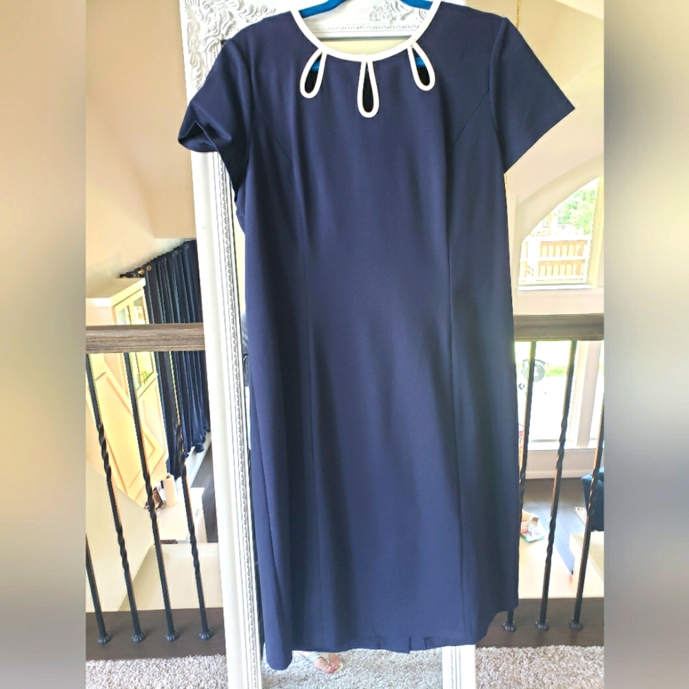 Talbots Blue Sheath Midi Dress Crew Neck